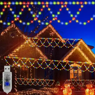 USB Powered 180LED Waterfall Tree Light, 1 Count 8 Modes LED Decorative String Light, Outdoor Decorative Light for Indoor Out...