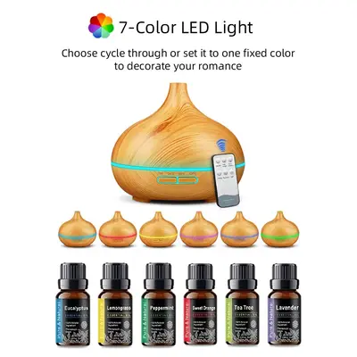 Wood Grain Aroma Diffuser Humidifier with Remote, Timer & 6 Oil Set, 550ml Waterless Fragrance Oil Diffuser, Essential Oil Ar...