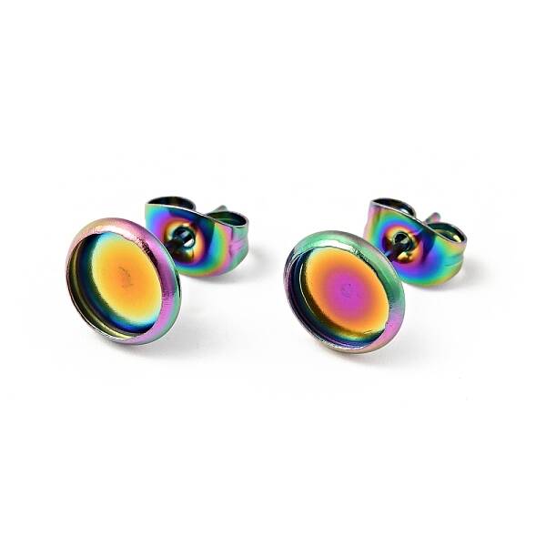 304 Stainless Steel Flat Round Stud Earring Settings