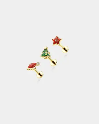 3PCS Christmas Tree Internally Threaded Helix Studs - Gold