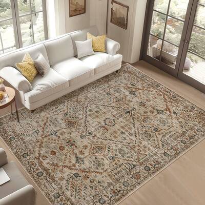 Garvee 10x13 Area Rugs for Living Room Washable, Soft Vintage Large Neutral Bedroom Rugs Boho Farmhouse Low Pile Non-Slip Ind...