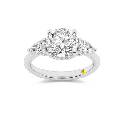 Celestia Three Stone Hidden Halo Round Lab Grown Diamond Engagement Ring | 10K White Gold 3 1/10 CT. TW.