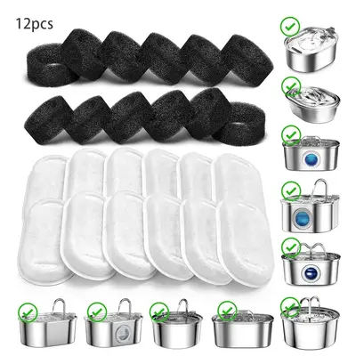 Triple Filtration System Replacement Filters for Automatic Pet Fountain, 12pcs Cat Water Fountain Replacement Filters, Pet Su...