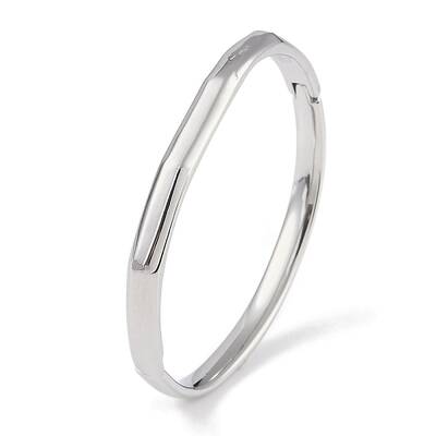 Non-Tarnish 304 Stainless Steel Faceted Ring Hinged Bangles for Women