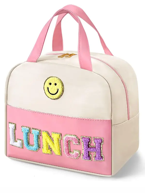 Flash Letter Embroidery Lunch Bag, Waterproof Lunch Bag for School, Office, Work, Picnic, Travel, Casual Trendy Versatile Bag...