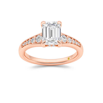 Bloom Tapered Pavé Set Hidden Halo Emerald Cut Lab Grown Diamond Engagement Ring | 14K Rose Gold 2 7/8 CT. TW.