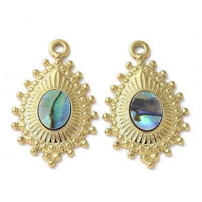 Teardrop 304 Stainless Steel Natural Paua Shell/White Shell Pendants