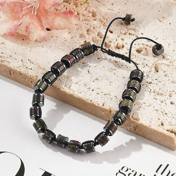 Adjustable Natural Dragon Blood and Non-magnetic Synthetic Hematite Braided Bead Bracelets