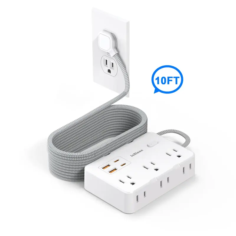 Power Strip Surge Protector - 6 Widely Outlets with 4 USB Ports (2 USB C), 2-Side Outlet Extender Strip, 10 Ft Braided Extens...