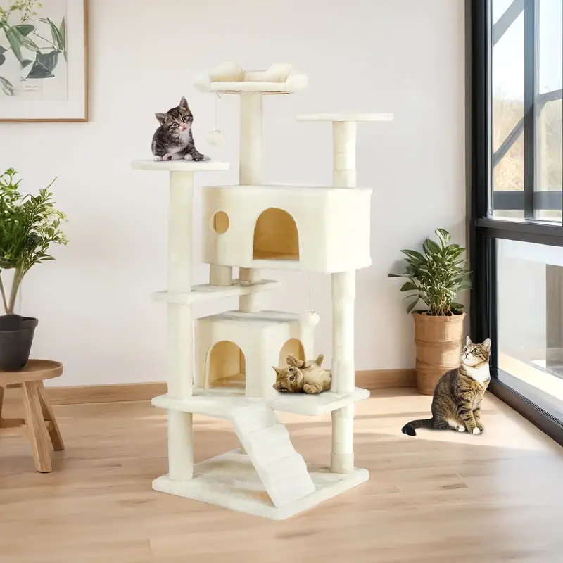 [Deal Limited] PINGO Multi-purpose Cat House Furniture Activity Center with Scratching Posts Stand House, 54in Cat Tree Tower...