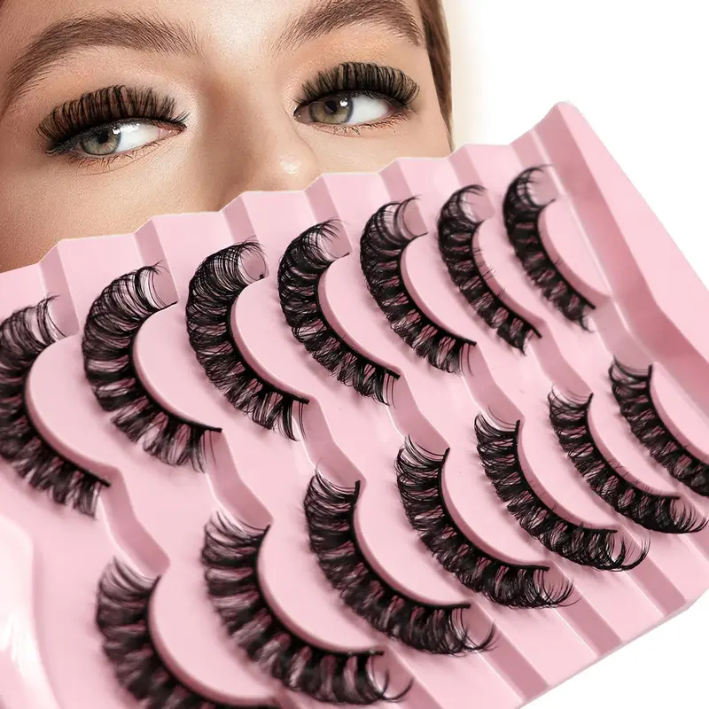 Fluffy False Lashes for Lash Extension Summer Gift, D Curl Wispy Lashes, Natural Look Eye Makeup Strip Lashes for Women & G...