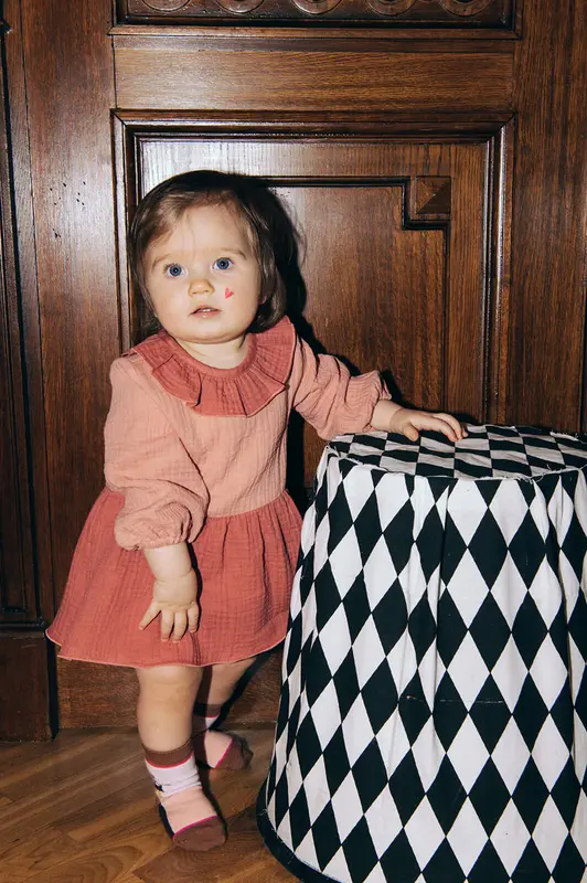 Pink muslin romper | Size: 12-24 months