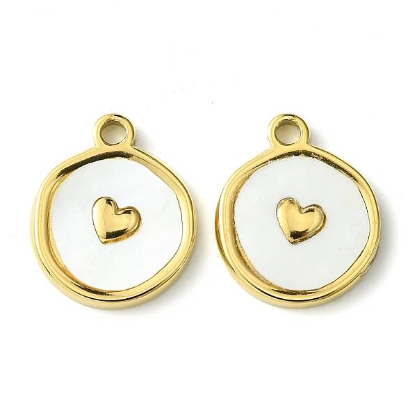 Ion Plating(IP) 304 Stainless Steel Pave Shell Flat Round Charms with Heart