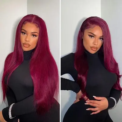99J Wig Silky Straight Burgundy 13x4 13x6 Transparent HD Lace Front Human Hair Wigs