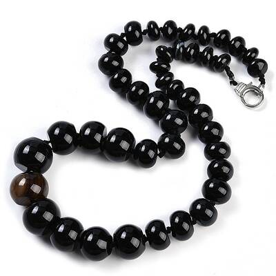 Natural Dyed & Heated Black Agate Rondelle Graduated Beaded Necklaces for Women Men