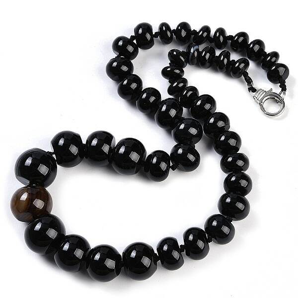 Natural Dyed & Heated Black Agate Rondelle Graduated Beaded Necklaces for Women Men