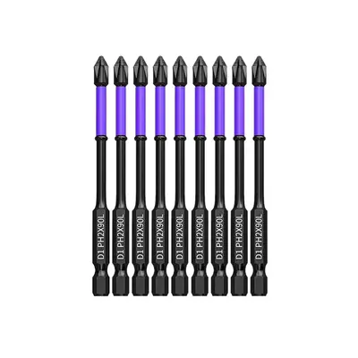 Impact Magnetic Drill Bit Set, 50mm Long Cross Drill Bit Set, 10pcs/set 1/4 Hex Shank Crosshead Bit with Storage Box, Portabl...