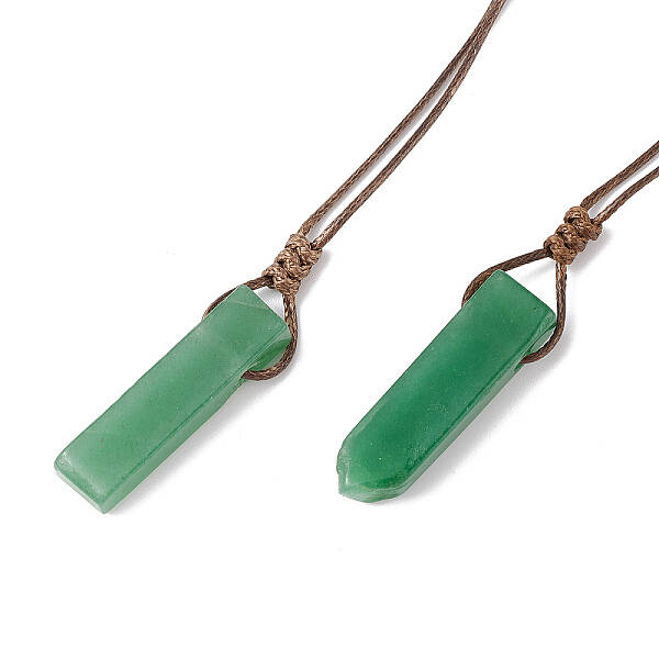 Natural Green Aventurine Nugget Pendant Necklace with Waxed Cord for Women
