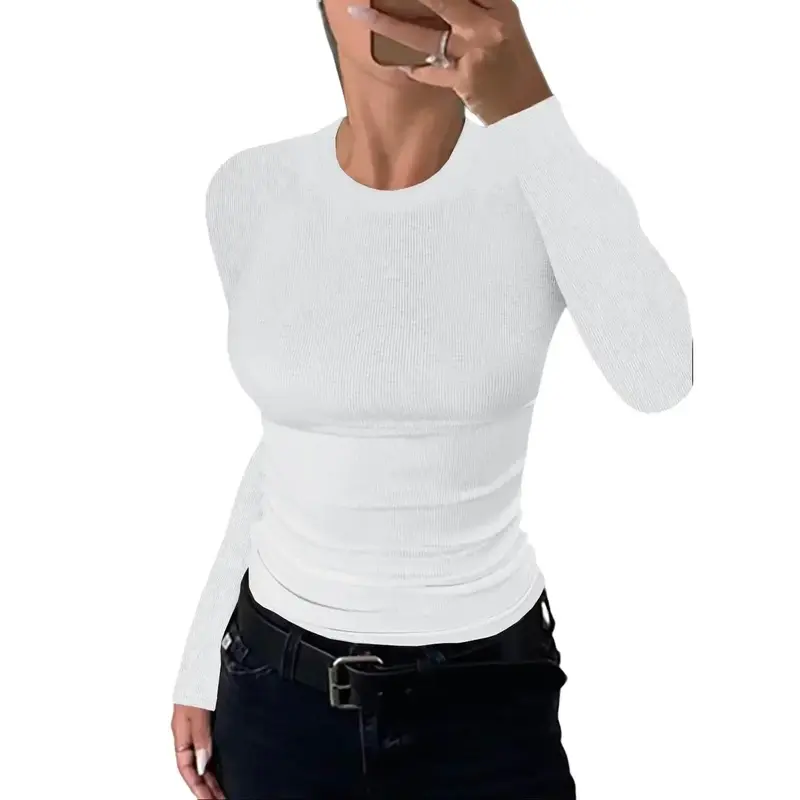 Womens Sleeveless/Long Sleeve Stretch Slim Round Neck Ribbed Basic Shirts Top Casual basic tops blouseswomen