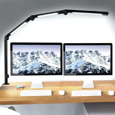 SEGRASS LED Desk Lamp with Clamp Flexible 4 Sections Swing Arm, 4 Color Modes, 5 Brightness, Eye-Caring LED Table Light with ...