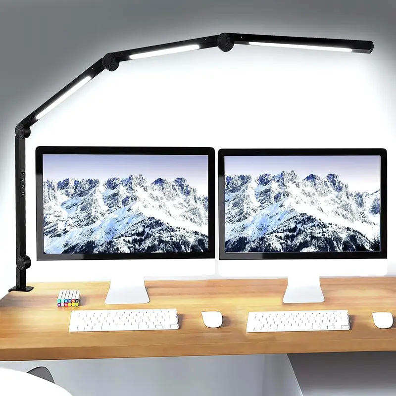 SEGRASS LED Desk Lamp with Clamp Flexible 4 Sections Swing Arm, 4 Color Modes, 5 Brightness, Eye-Caring LED Table Light with ...