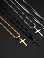 Street Style Cross Pendant Necklace, 1 Count Stainless Steel Twist Chain Necklace, Fashion Jewelry for Party, Daily Decor, Tr...