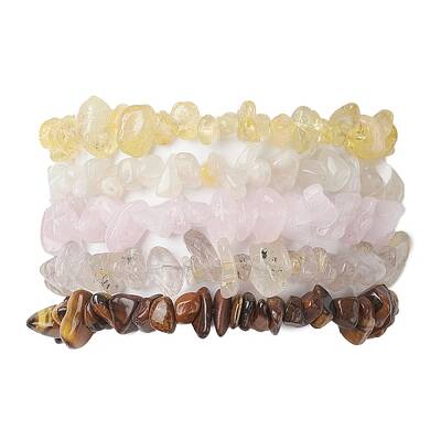 12 Constellation Natural Mixed Gemstone Chip Beaded Stretch Bracelets Sets for Women Men