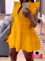 Women's Layered Sleeve Shirt Dress, Summer Dresses, Boho Style Button Front Collared Smock Dress for Summer, Capri Sun Dress,...
