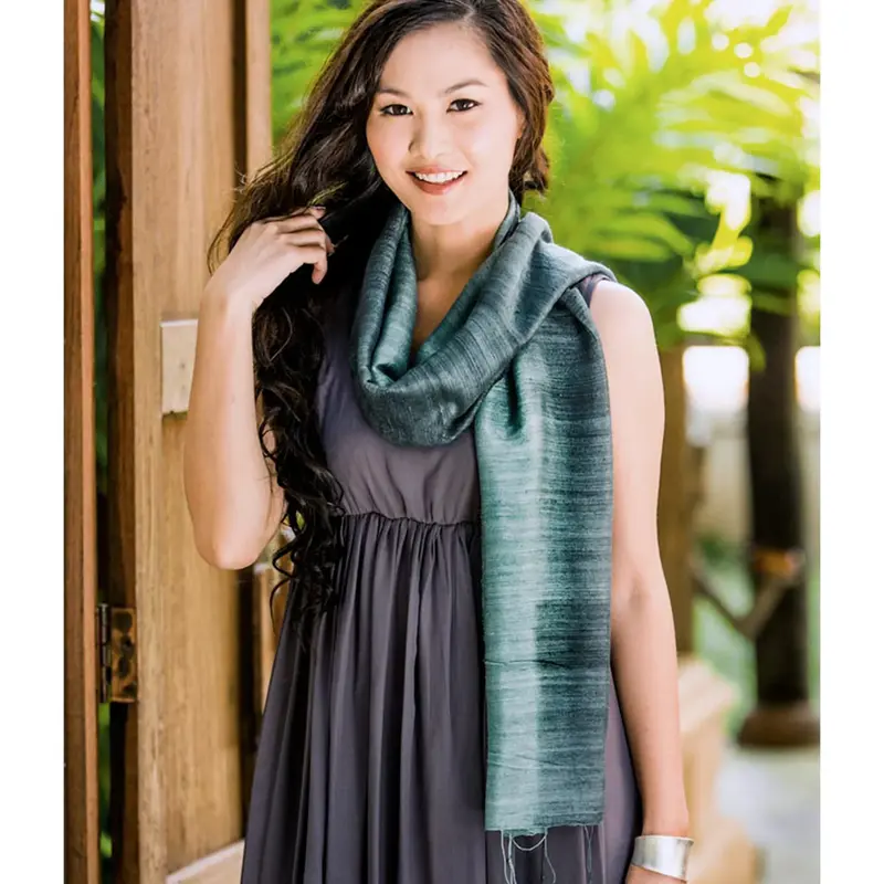 NOVICA Bold Teal 100% Silk Scarf