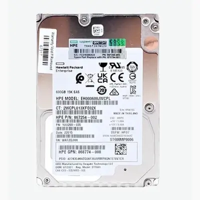 867254-002 HP 600GB 15000RPM SAS 12GB/s Hot-Pluggable SFF 2.5-Inch with 3.5-Inch Tray Hard Drive for ProLiant Gen10/Gen10+/Ge...