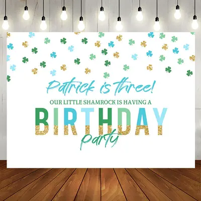 Patrick Is Three Clover White 3th Birthday Backdrop - Aperturee