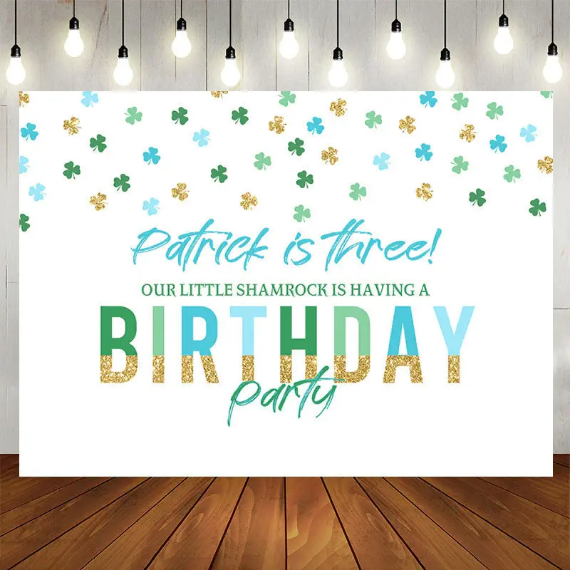 Patrick Is Three Clover White 3th Birthday Backdrop - Aperturee
