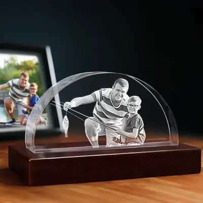 3D Memory Crystal™ - Tabletop - Crescent - For Dad-Standard / Large