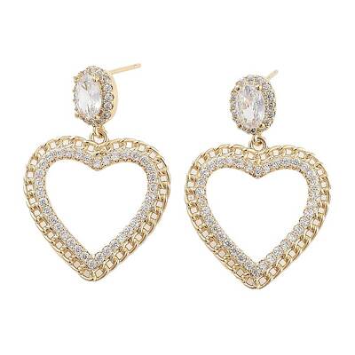 Brass with Glass Dangle Stud Earrings