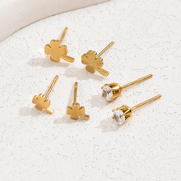 Elegant 18K Gold Plated 3 Pairs of Stud Earrings Set