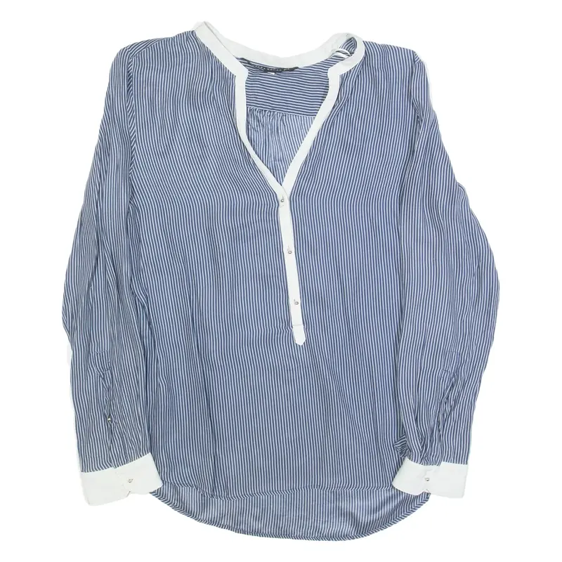 ZARA Womens Printed Top Blue V-Neck Long Sleeve Striped M