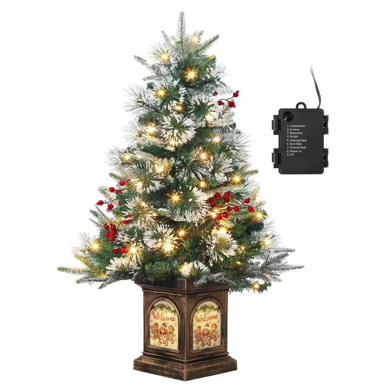 Garvee 3ft Small Christmas Tree, Pre Lit Snow Flocked Artificial Christmas Tree with 78 Warm White LED Lights, Premium Xmas P...