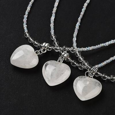 Natural Quartz Crystal Rock Crystal Heart Pendant Necklaces