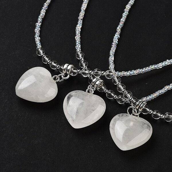Natural Quartz Crystal Rock Crystal Heart Pendant Necklaces