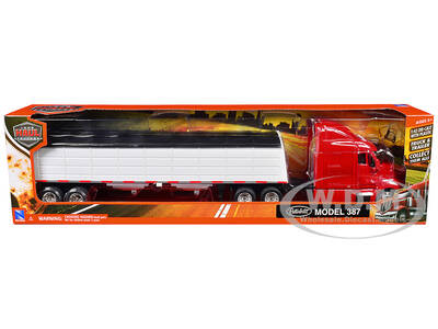 Peterbilt 387 Truck Red with Grain Trailer White \