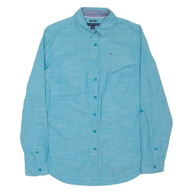 TOMMY HILFIGER Relaxed Fit Womens Plain Shirt Blue Long Sleeve XS