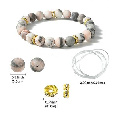 DIY Natural Zebra Jasper Round Beaded Stretch Bracelet Making Kit