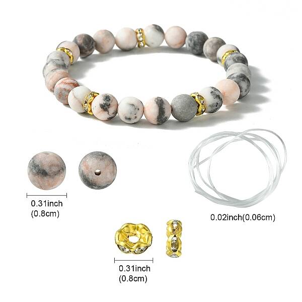 DIY Natural Zebra Jasper Round Beaded Stretch Bracelet Making Kit