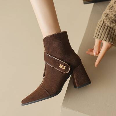 CHIKO Harmony Pointy Toe Block Heels Ankle Boots