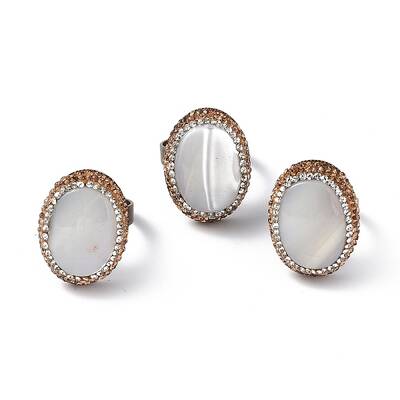 Natural Shell Oval Adjustable Ring with Rhinestone