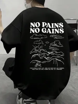 Men's Mountain Print Drop Shoulder Tee Summer Clothes, Regular Fit Casual Comfy Letter Print Round Neck Half Sleeve T-Shir...