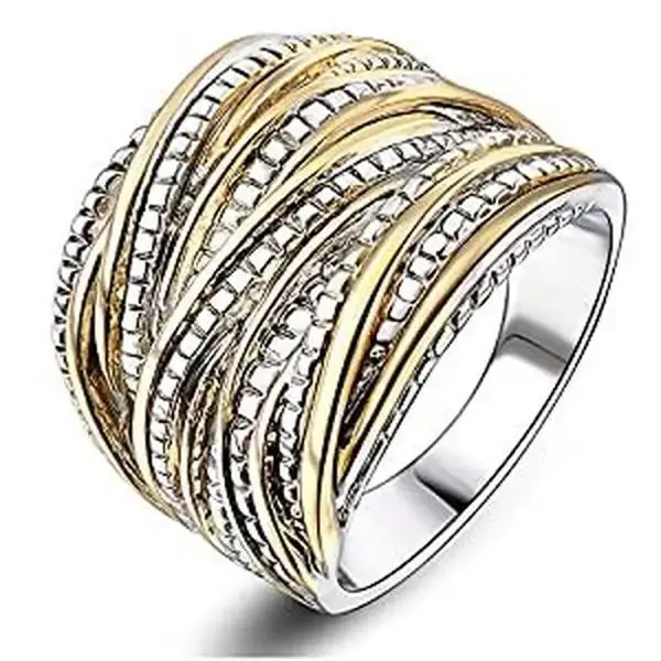 Aprilery 2 Tone Intertwined Crossover Statement Ring Fashion Chunky Band Rings for Women Wide Index Finger Rings Costume Jewe...