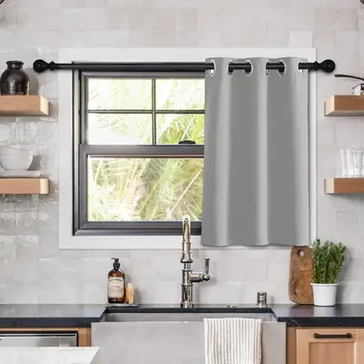 Short Curtain, 1 Count Solid Color Blackout Curtain, Durable Curtain, Home Decor Curtain
