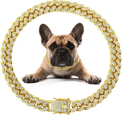 Dog Chain Diamond Collar Walking Metal Chain Necklace with Secure Buckle Pet Cuban Style Collar Jewelry Accessories for Small...