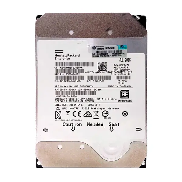 MB010000GWAYN HP 10TB 7200RPM SATA 6GB/s Hot-Pluggable 3.5-Inch LPc Hard Drive for ProLiant Gen8/Gen9/Gen10/Gen10+/Gen11 Serv...
